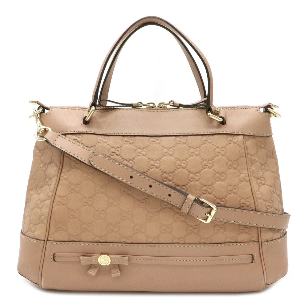 Gucci Guccissima Mayfair Ribbon Tote Bag Crossbody Pink Beige Cream